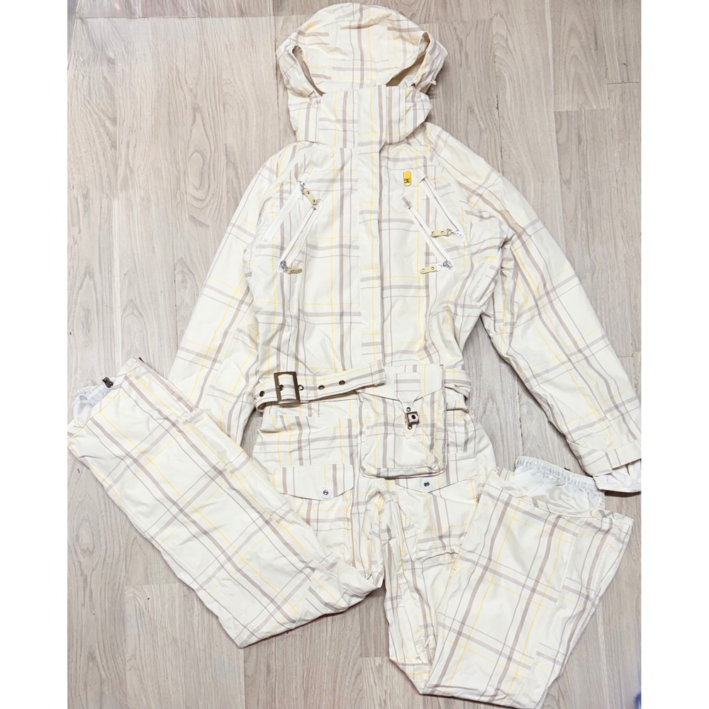 DC Shoes Exotex 10K Plaid Snow Suit Womens S One Piece Ski Snowboard w Belt Bag